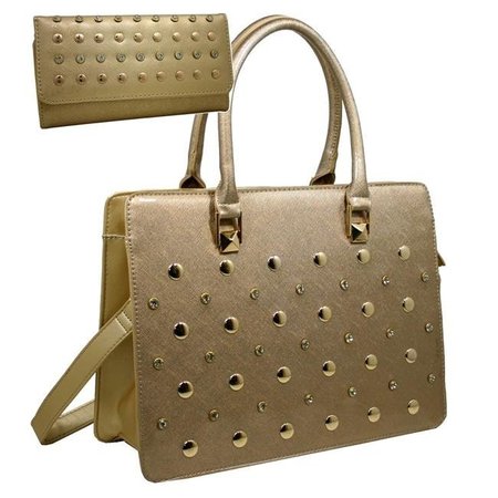 GOLD RUSH Gold Rush 820W20SET-BG 2 Tones Rhinestone Studed Purse Wallet Set - Golden Beige 820W20SET-BG